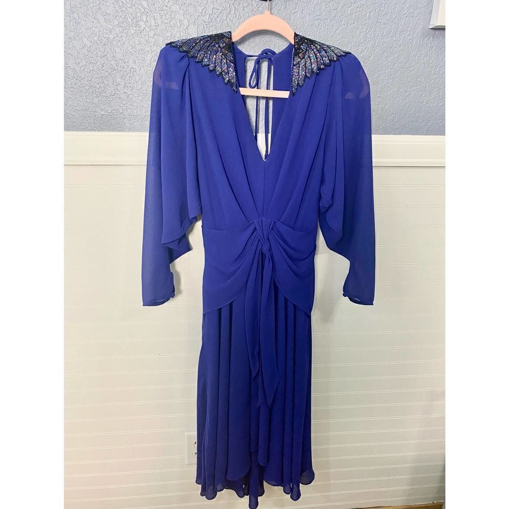 Casadei Vintage Electric blue Dress with Beaded Shoulders